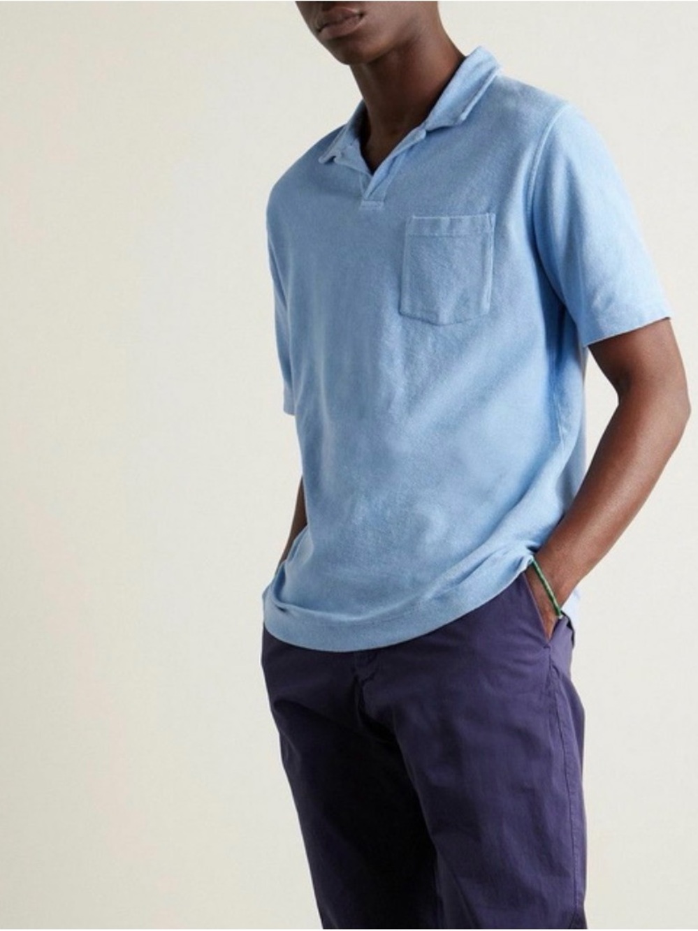 Hartford Light Blue Short Sleeve Terrycloth Polo Size L